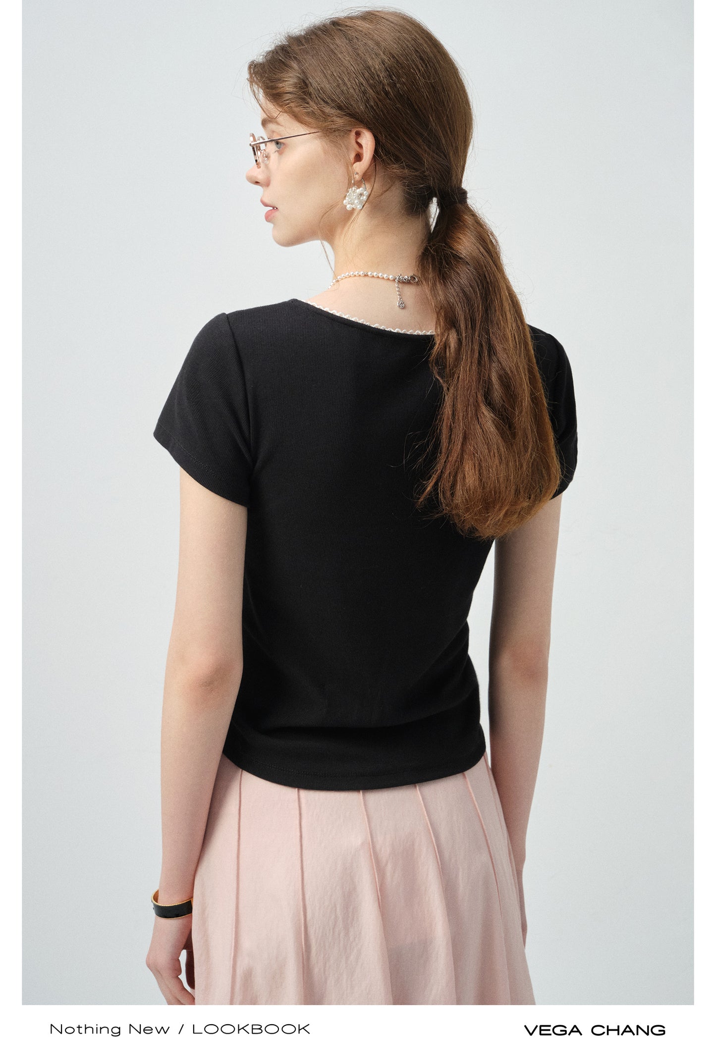 Gathered-Hem Square Neck T-Shirt