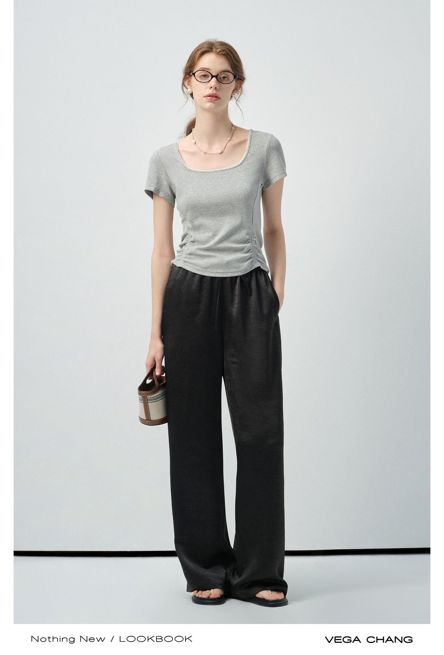 Gathered-Hem Square Neck T-Shirt