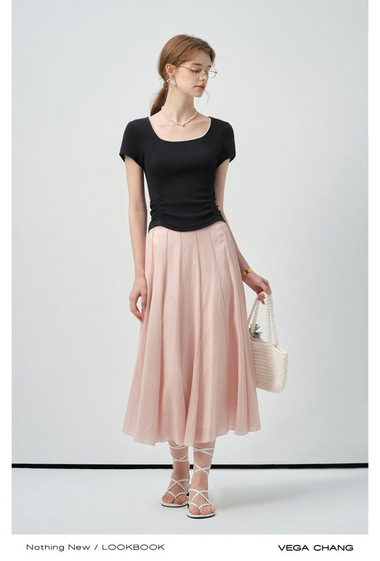 Gathered-Hem Square Neck T-Shirt