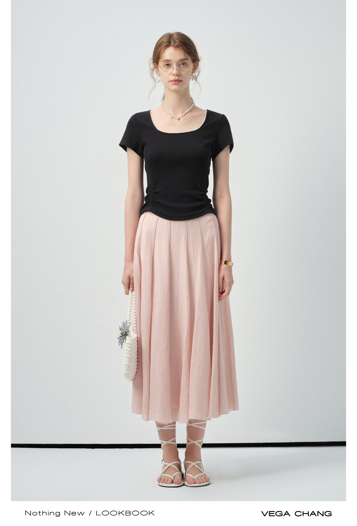 Gathered-Hem Square Neck T-Shirt