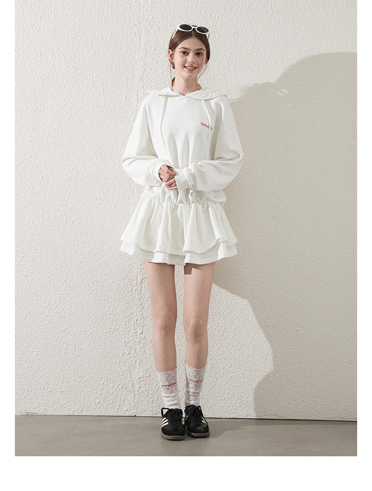 Cinched Waist Embroidered Hoodie Dress