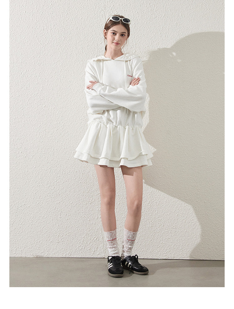 Cinched Waist Embroidered Hoodie Dress