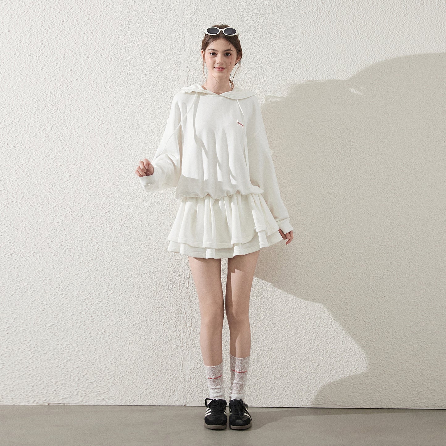 Cinched Waist Embroidered Hoodie Dress