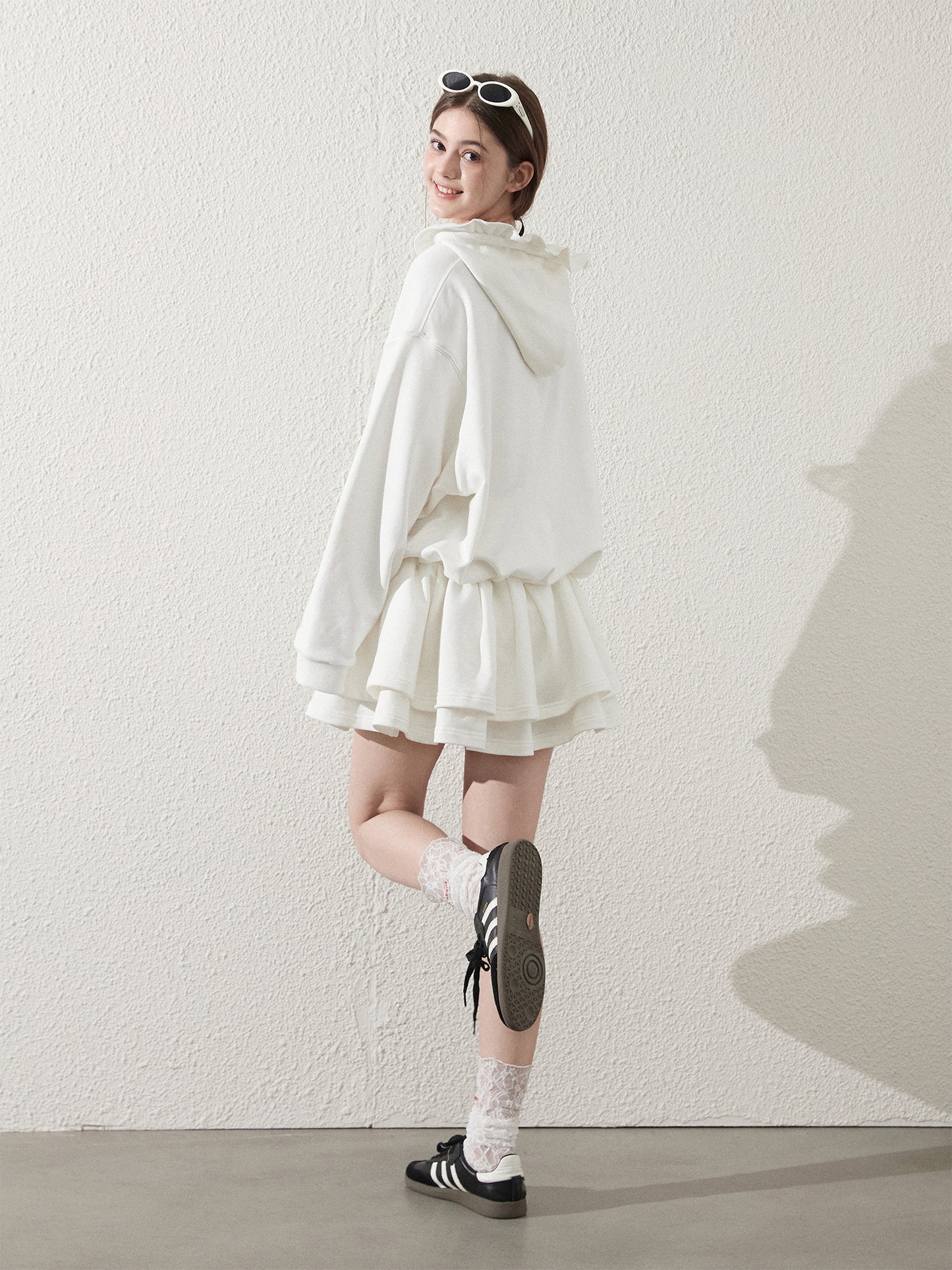 Cinched Waist Embroidered Hoodie Dress