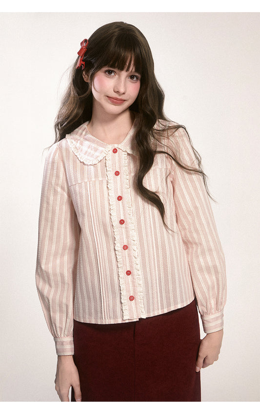 Peter Pan Collar Striped Frill Blouse