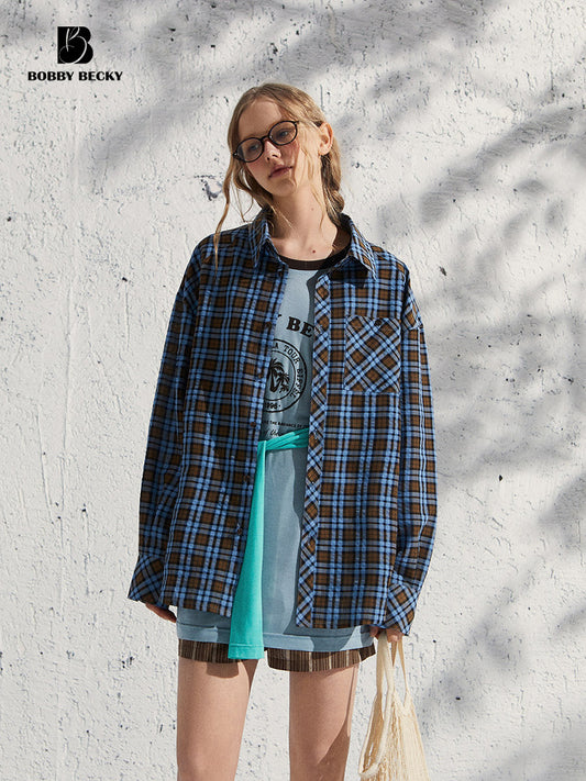 Plaid Cotton Blend Seersucker Overshirt