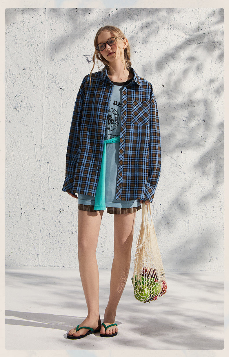 Plaid Cotton Blend Seersucker Overshirt