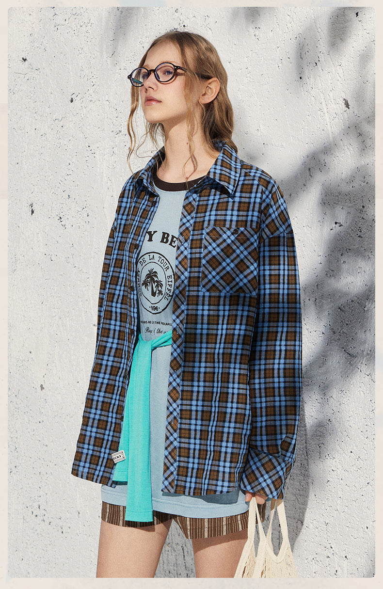 Plaid Cotton Blend Seersucker Overshirt