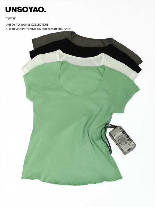 Simple U-Neck Plain T-Shirt