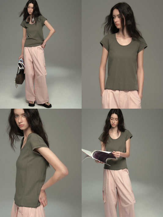 Simple U-Neck Plain T-Shirt