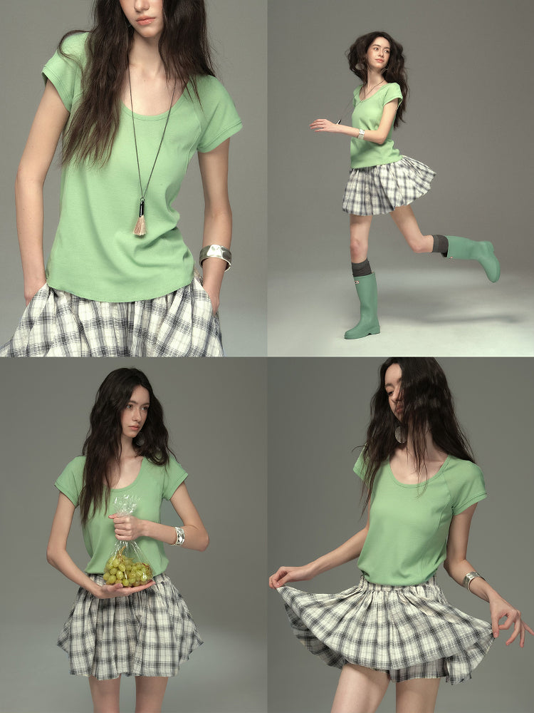 Simple U-Neck Plain T-Shirt