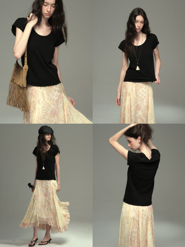 Simple U-Neck Plain T-Shirt