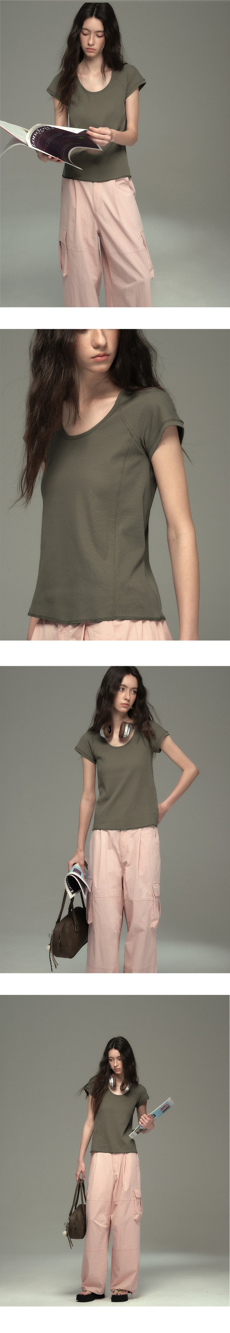 Simple U-Neck Plain T-Shirt