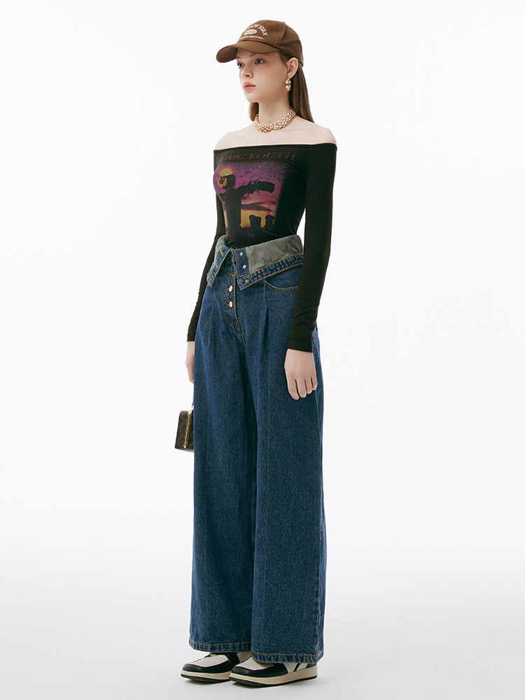 Sonic Youth Off-Shoulder Graphic T-Shirt