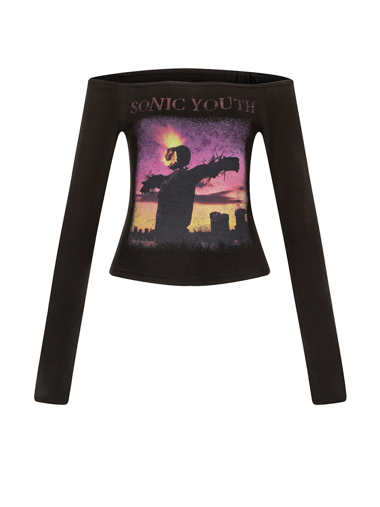 Sonic Youth Off-Shoulder Graphic T-Shirt