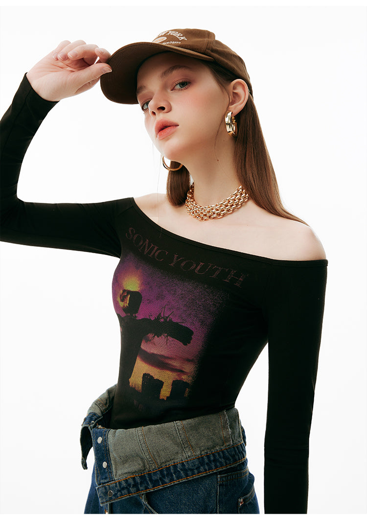 Sonic Youth Off-Shoulder Graphic T-Shirt