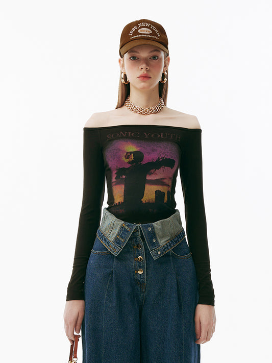 Sonic Youth Off-Shoulder Graphic T-Shirt
