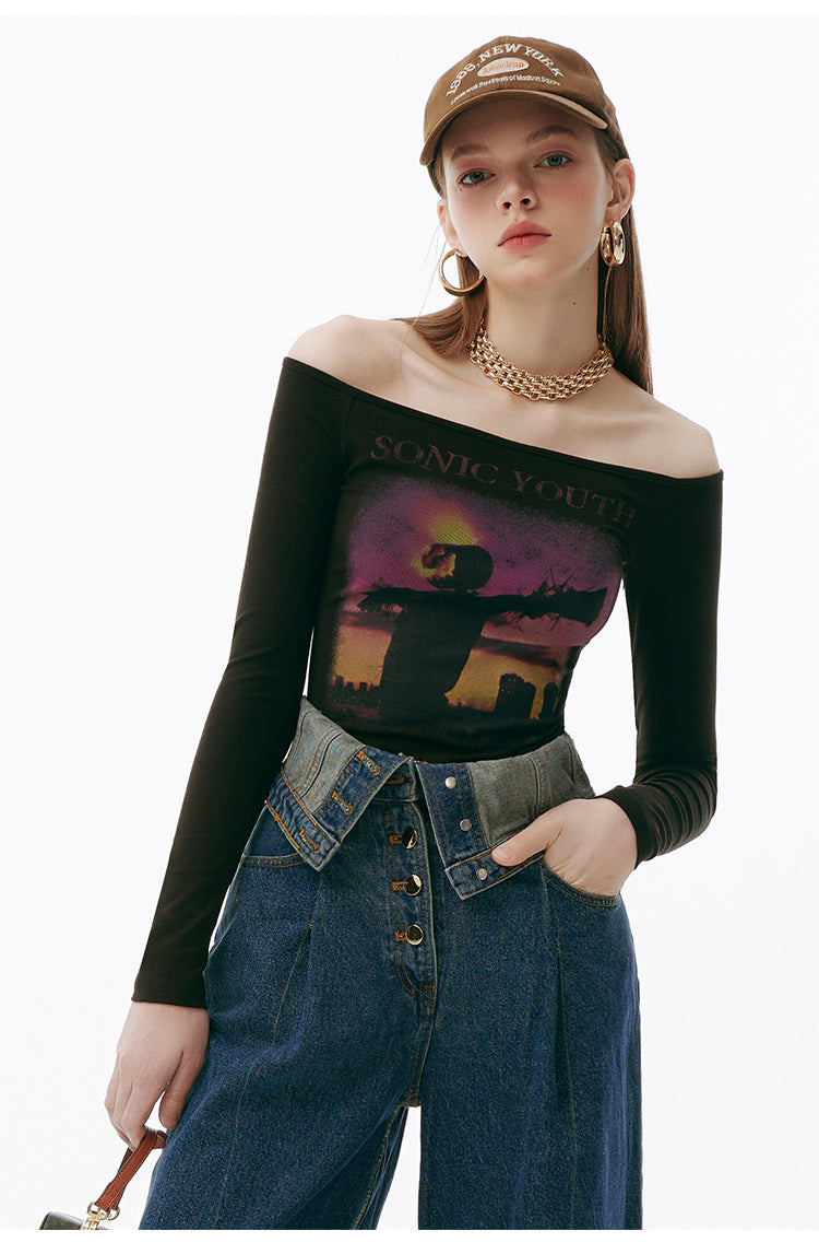 Sonic Youth Off-Shoulder Graphic T-Shirt