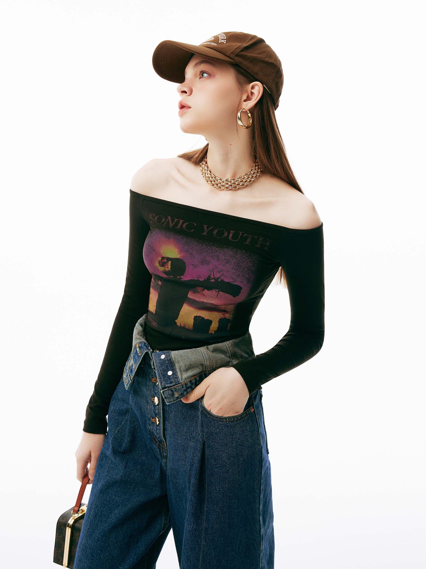 Sonic Youth Off-Shoulder Graphic T-Shirt