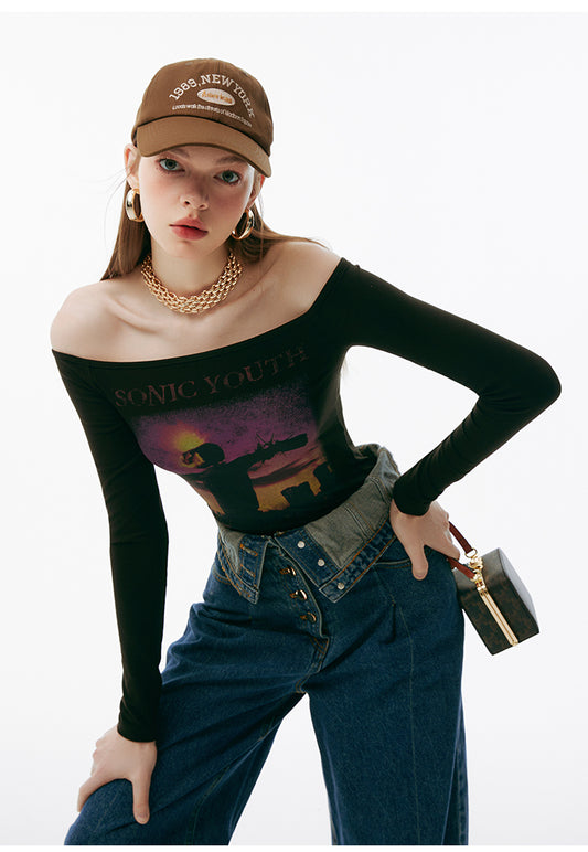 Sonic Youth Off-Shoulder Graphic T-Shirt