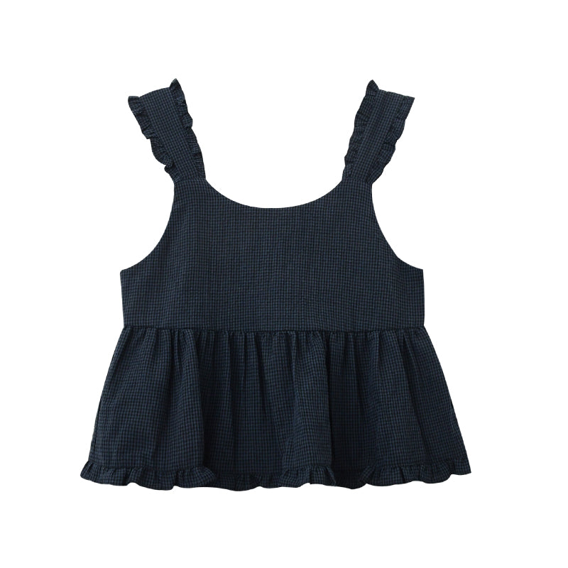 Sleeveless Ruffled Micro Gingham Short Top