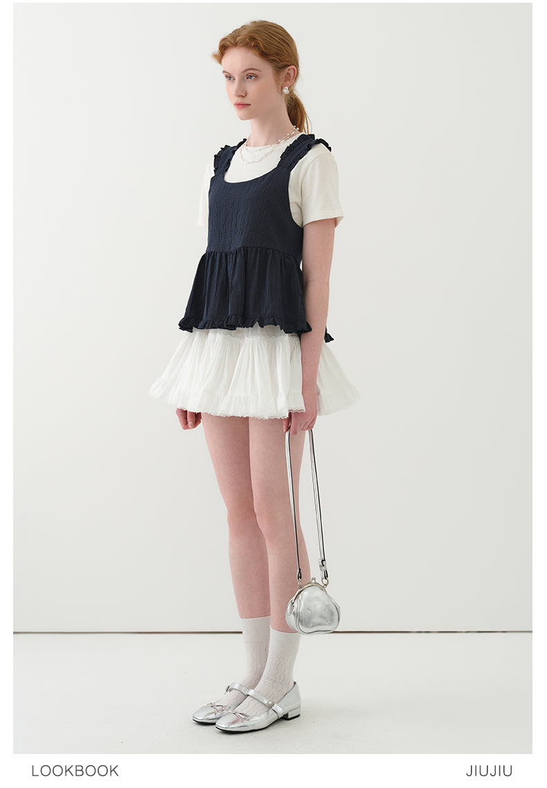 Sleeveless Ruffled Micro Gingham Short Top