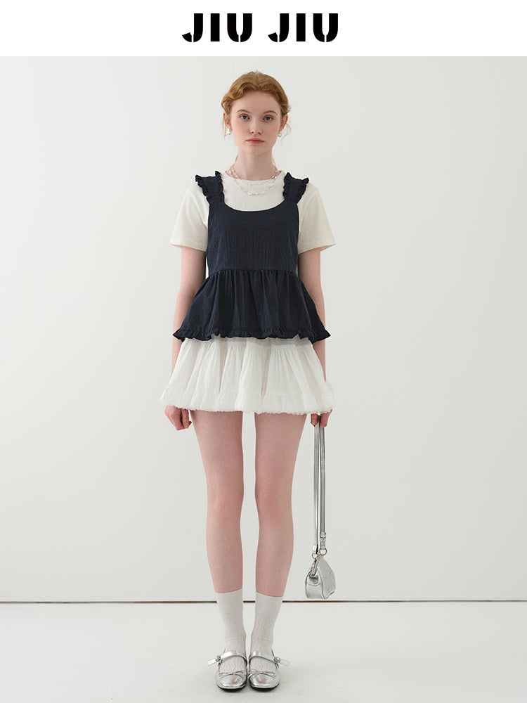 Sleeveless Ruffled Micro Gingham Short Top
