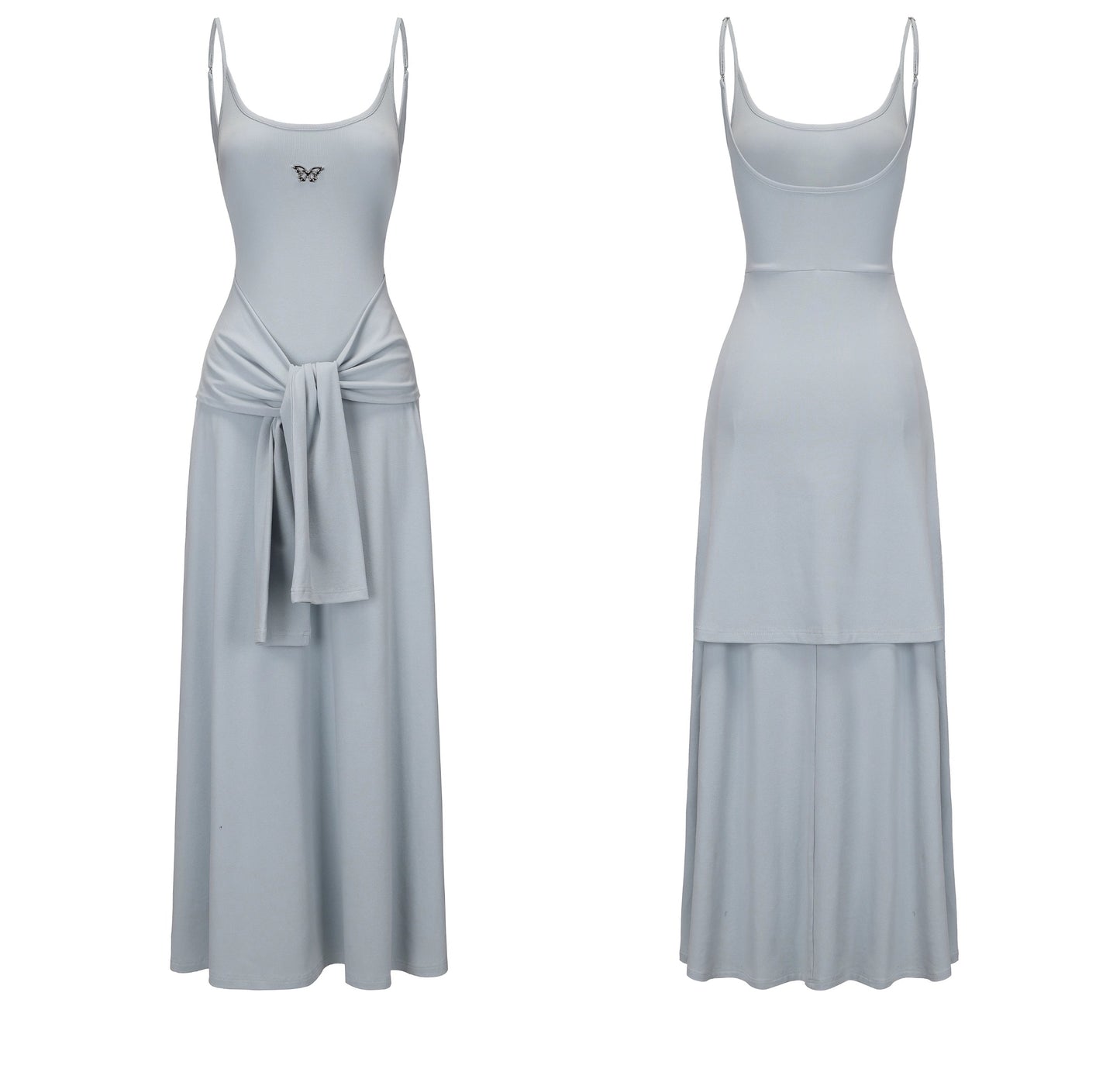 Butterfly Charm Faux Two-Piece Dress With Adjustable Straps