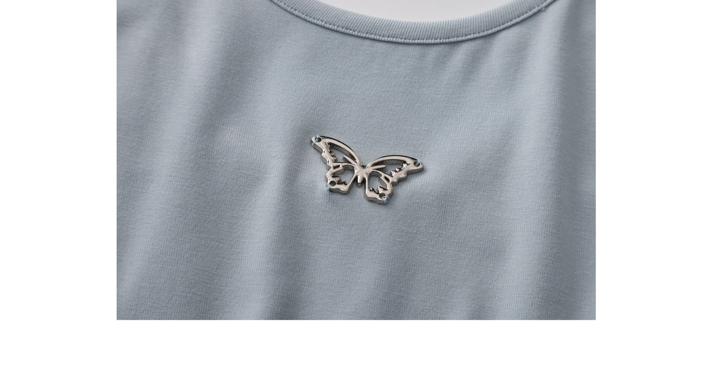 Butterfly Charm Faux Two-Piece Dress With Adjustable Straps