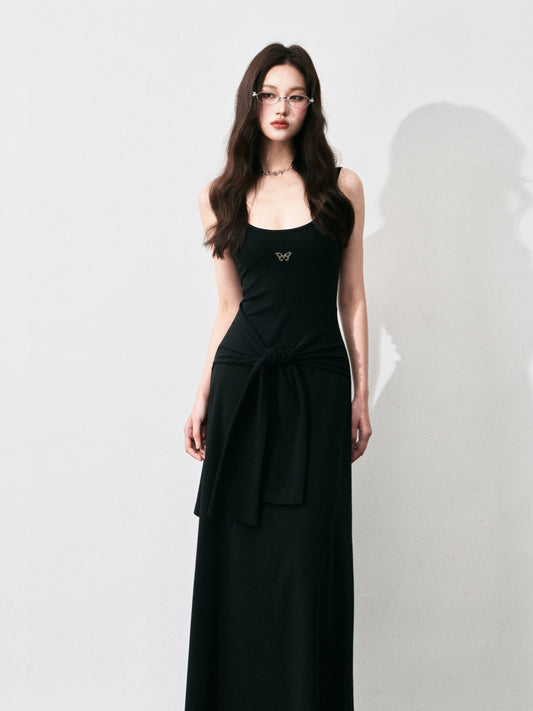 Butterfly Charm Faux Two-Piece Dress With Adjustable Straps