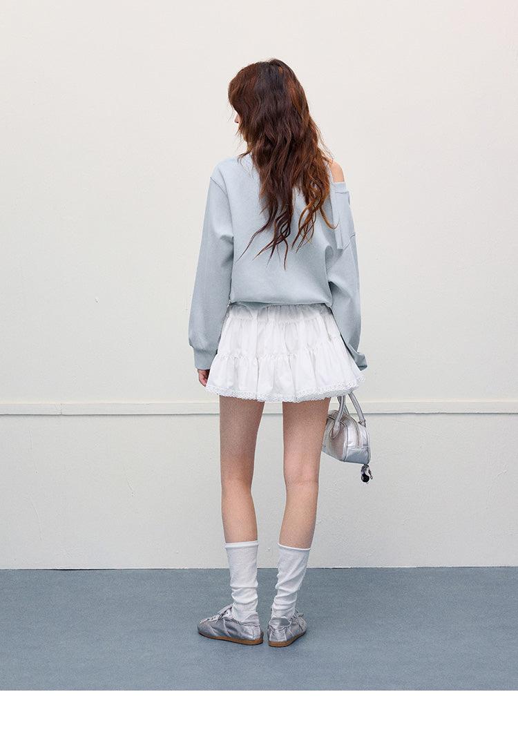 Floral Lace-Trimmed Ruched Skirt