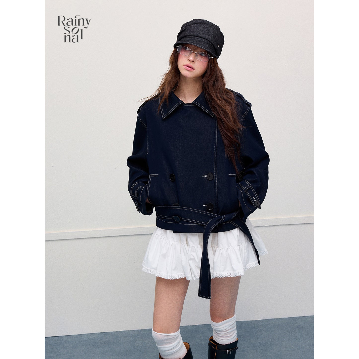 Floral Lace-Trimmed Ruched Skirt