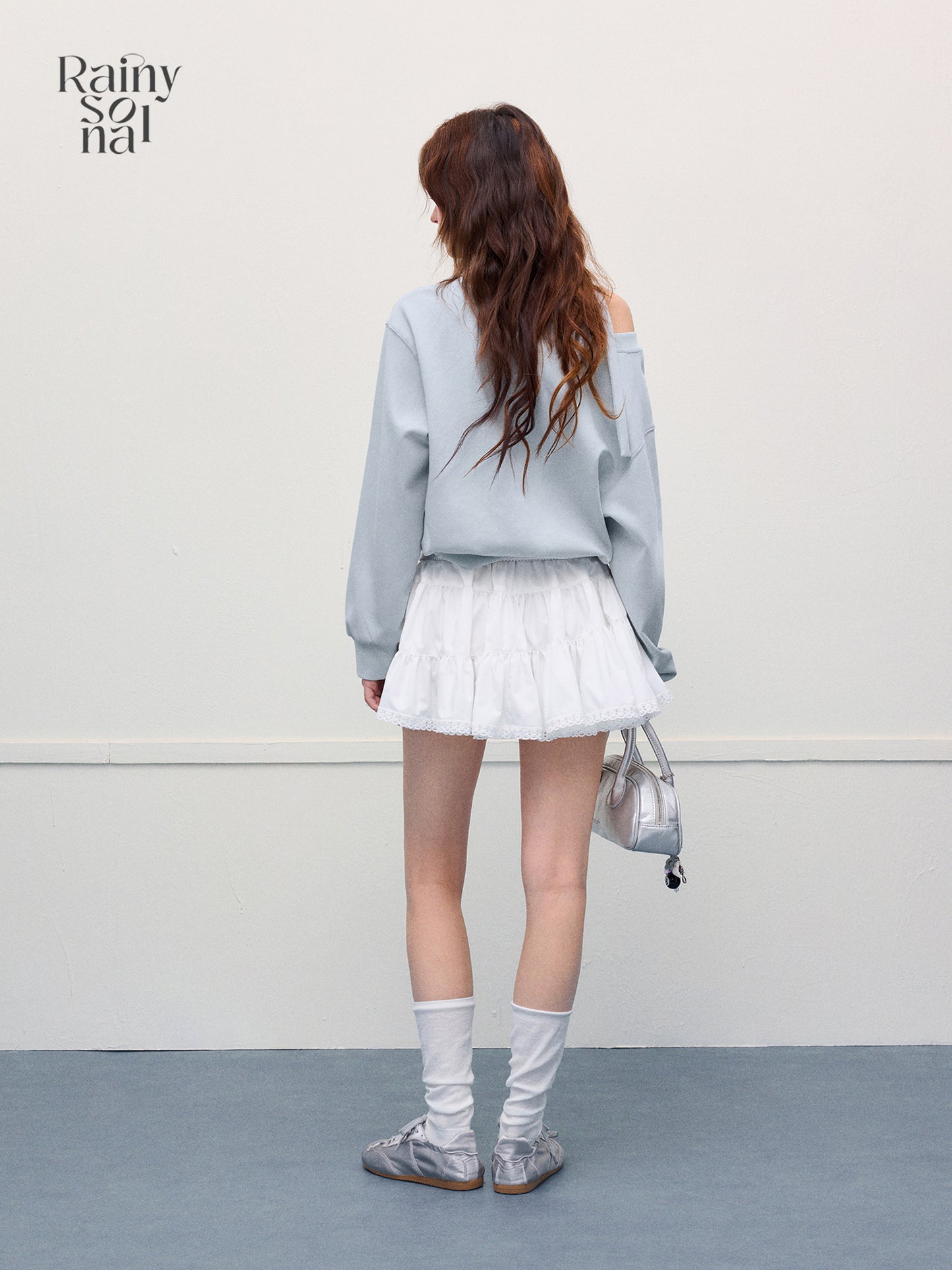 Floral Lace-Trimmed Ruched Skirt