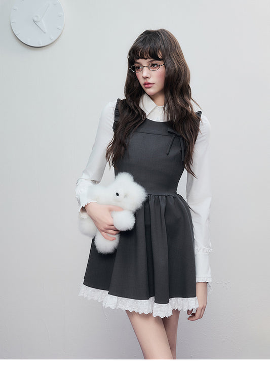 Lace-Trimmed Butterfly Sleeve Mini Dress