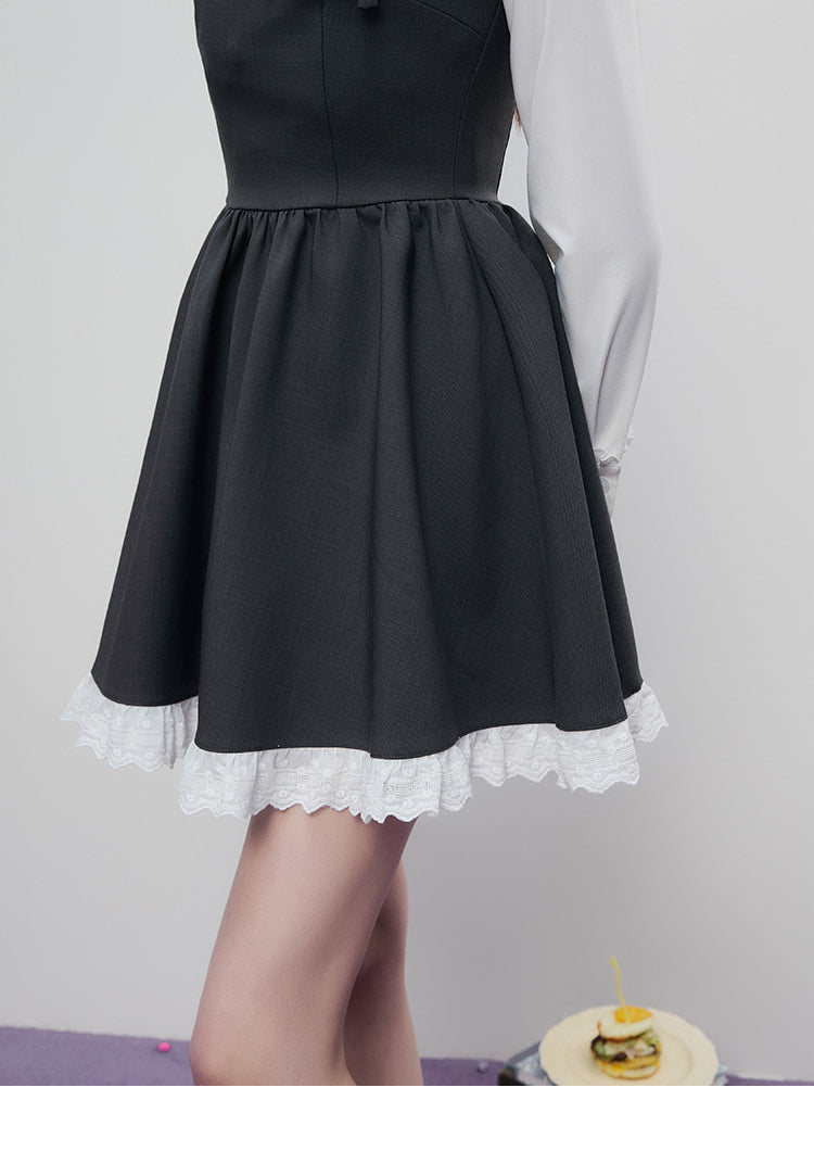 Lace-Trimmed Butterfly Sleeve Mini Dress
