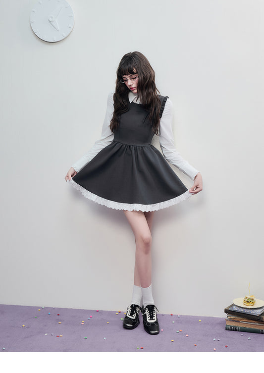 Lace-Trimmed Butterfly Sleeve Mini Dress