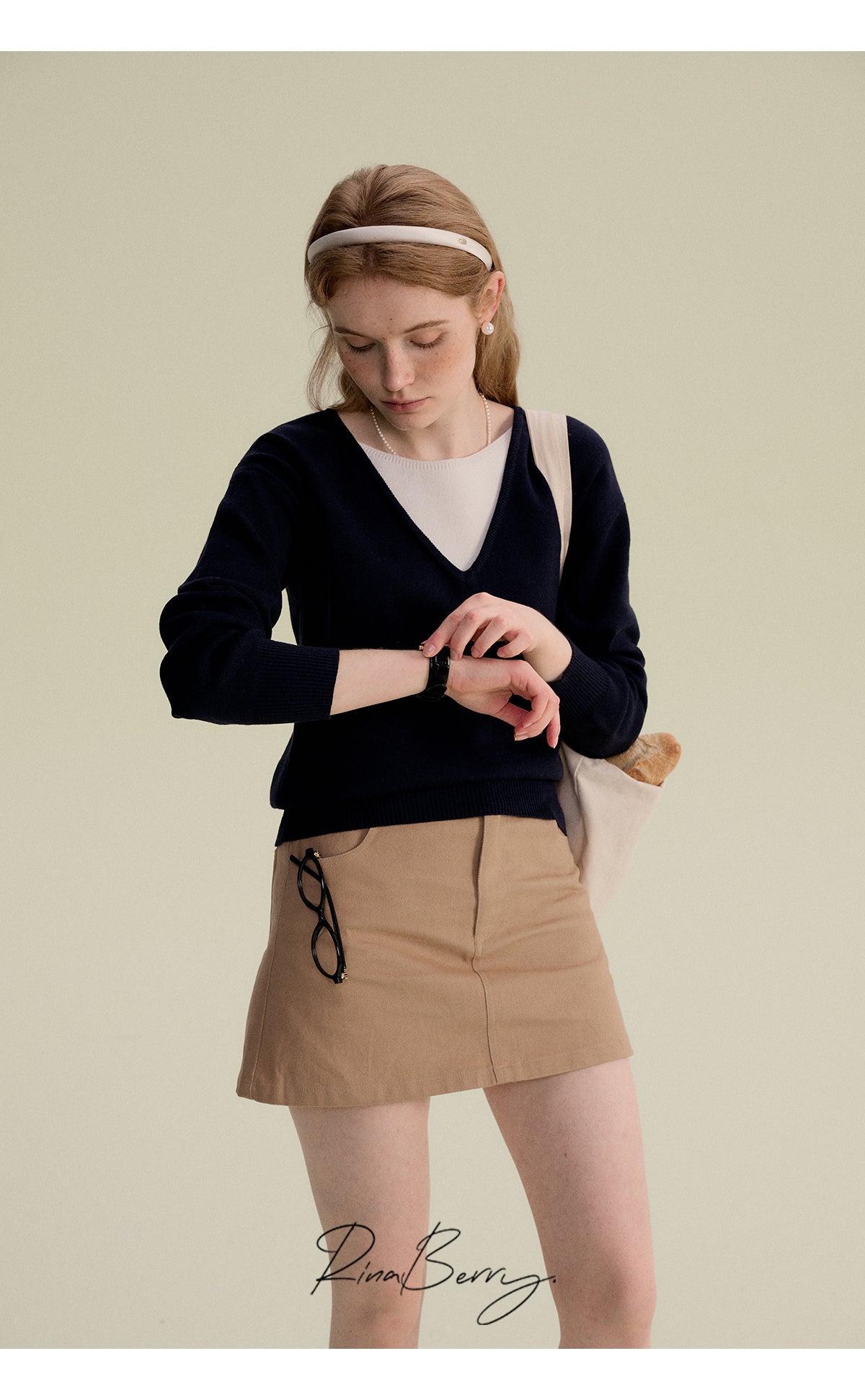 Two-Tone Faux Layered V-Neck Sweater