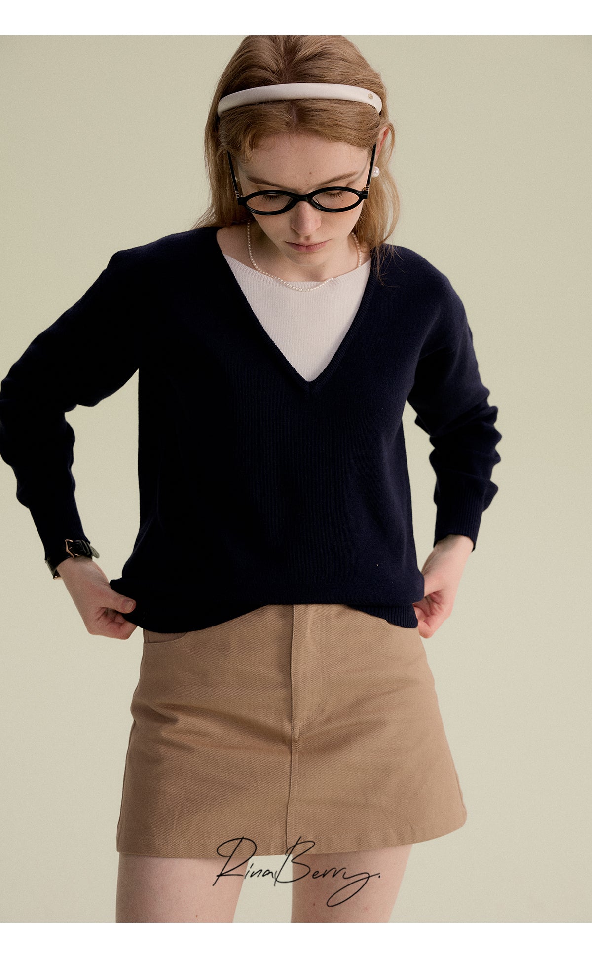 Two-Tone Faux Layered V-Neck Sweater