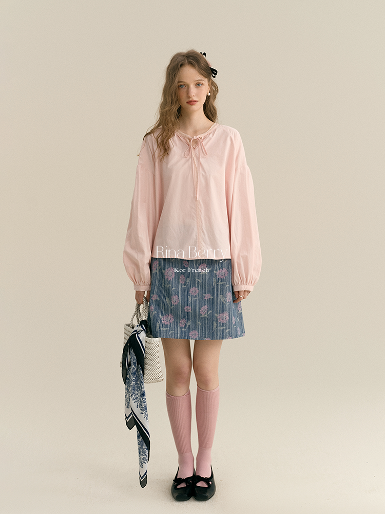 Striped Floral A-Line Mini Skirt