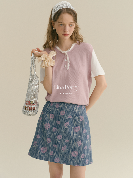 Striped Floral A-Line Mini Skirt