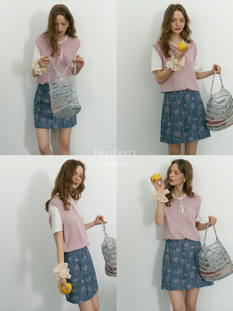 Striped Floral A-Line Mini Skirt