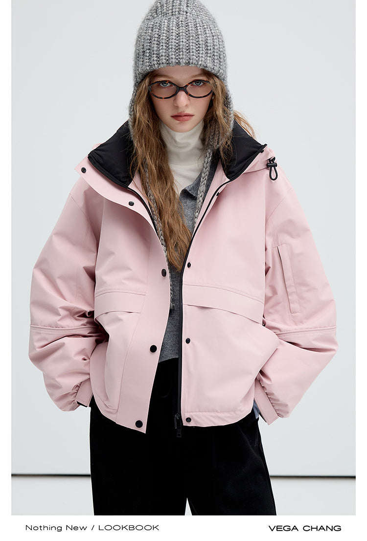 Short Two-Tone White Duck Down Jacket