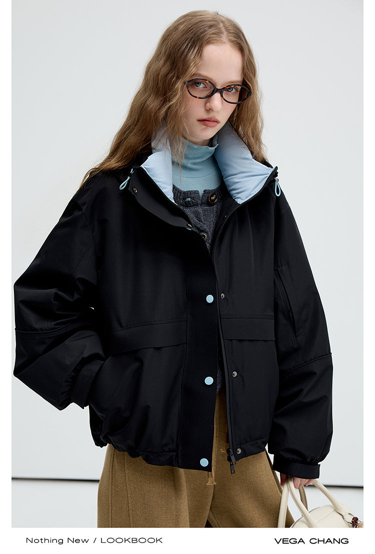 Short Two-Tone White Duck Down Jacket