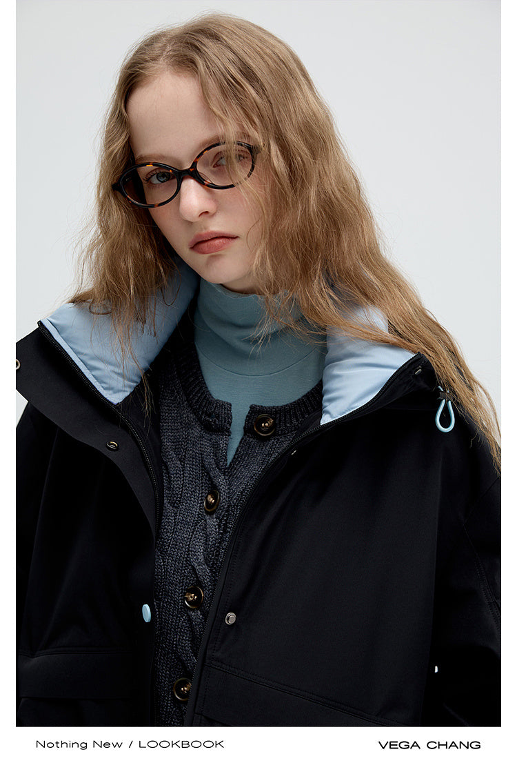 Short Two-Tone White Duck Down Jacket