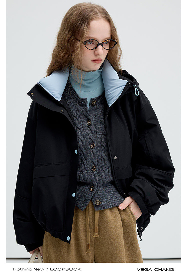 Short Two-Tone White Duck Down Jacket