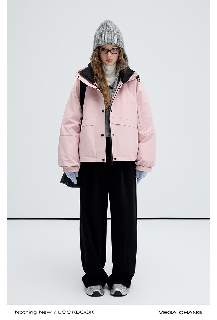 Short Two-Tone White Duck Down Jacket