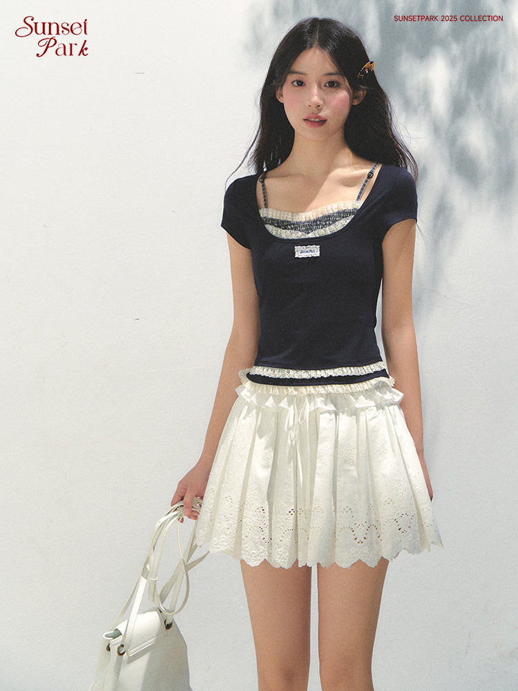 Scalloped Embroidered Skirt With Ruffle Trim