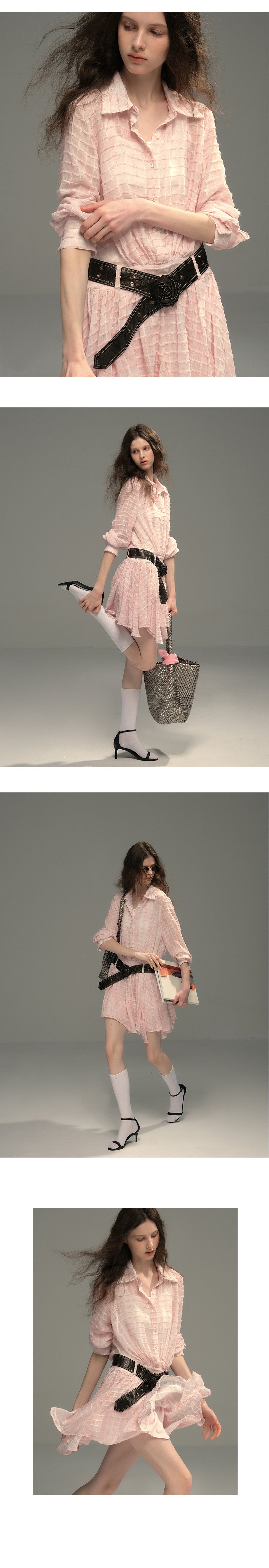 Sheer Textured Grid Shirt Dress