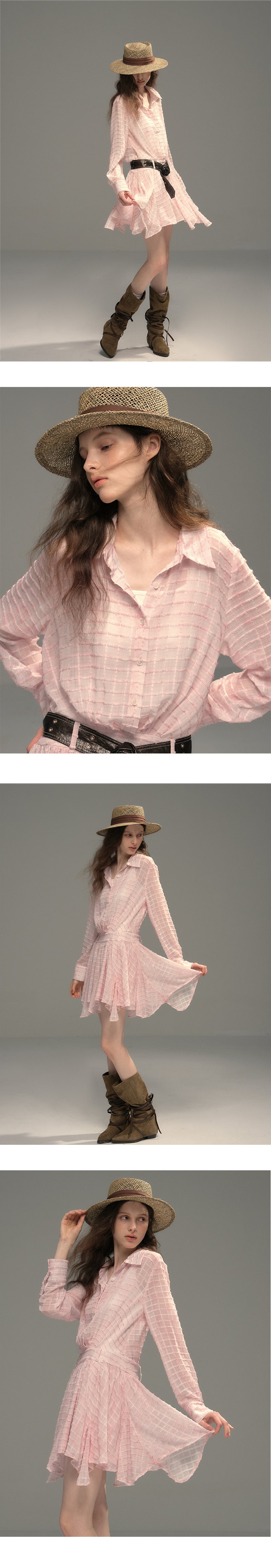 Sheer Textured Grid Shirt Dress