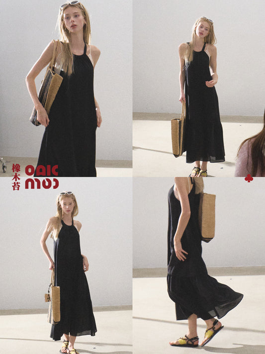 Gathered Halter Dress With Peplum Hem